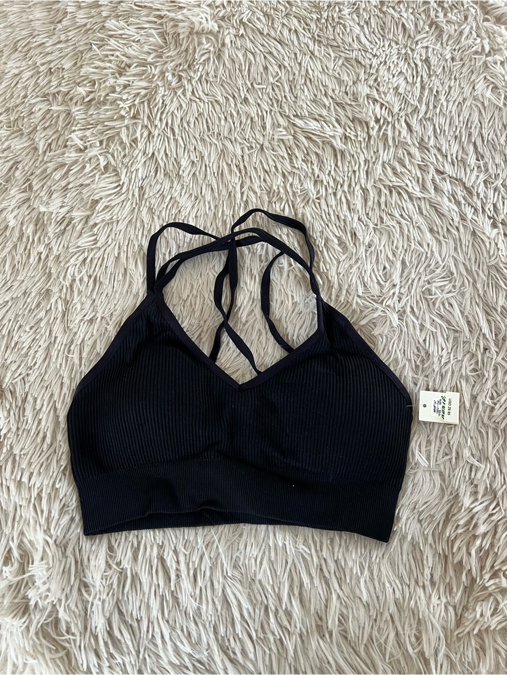aerie Black Ribbed Strappy Bralette